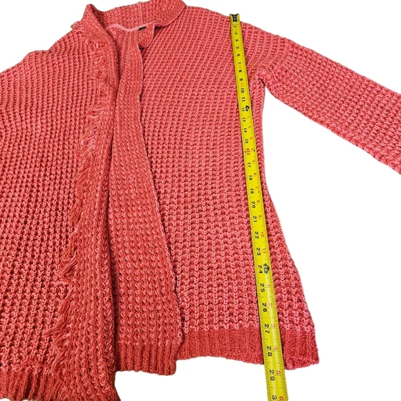 Free People "I'll Be Around" Coral Woven Silk Blend Fringe Open Cardigan - Picture 7 of 13